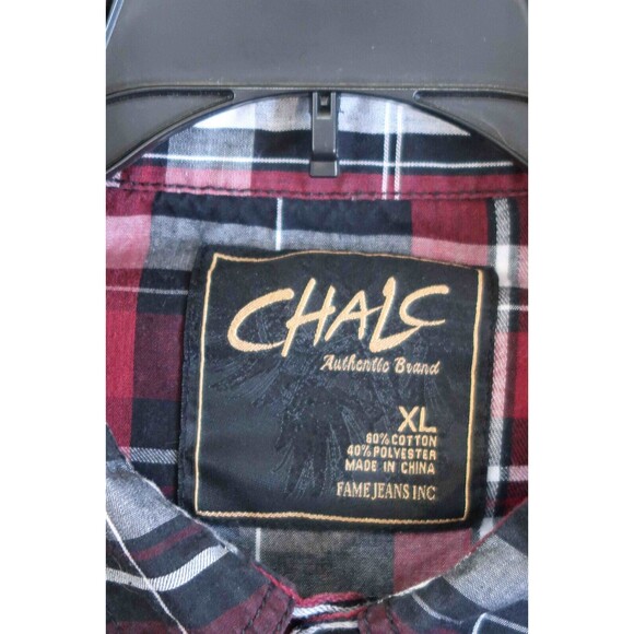 Chalc Shirt Mens Size XL Long Sleeve Button-Up Black Red Plaid Western Rodeo - Picture 2 of 9
